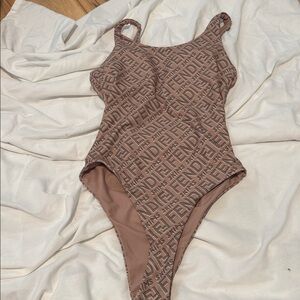 Fendi Logo Print Tan Shapewear Bodysuit